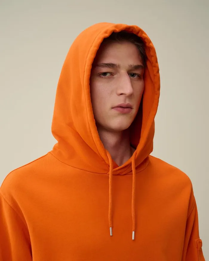 Man Cotton Diagonal Fleece Lens Hoodie Gold Flame 8211 Orange CP Company Sweatshirts