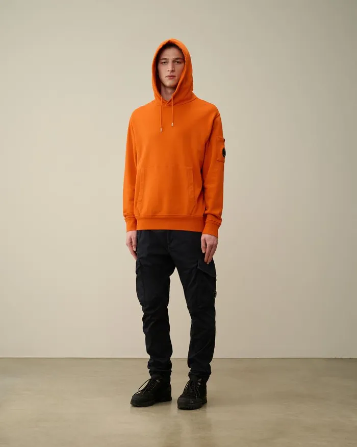 Man Cotton Diagonal Fleece Lens Hoodie Gold Flame 8211 Orange CP Company Sweatshirts
