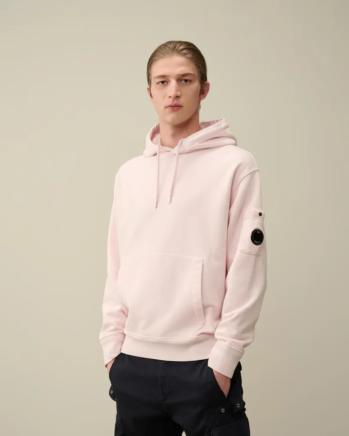 Man Cotton Diagonal Fleece Lens Hoodie Heavenly Pink CP Company Sweatshirts