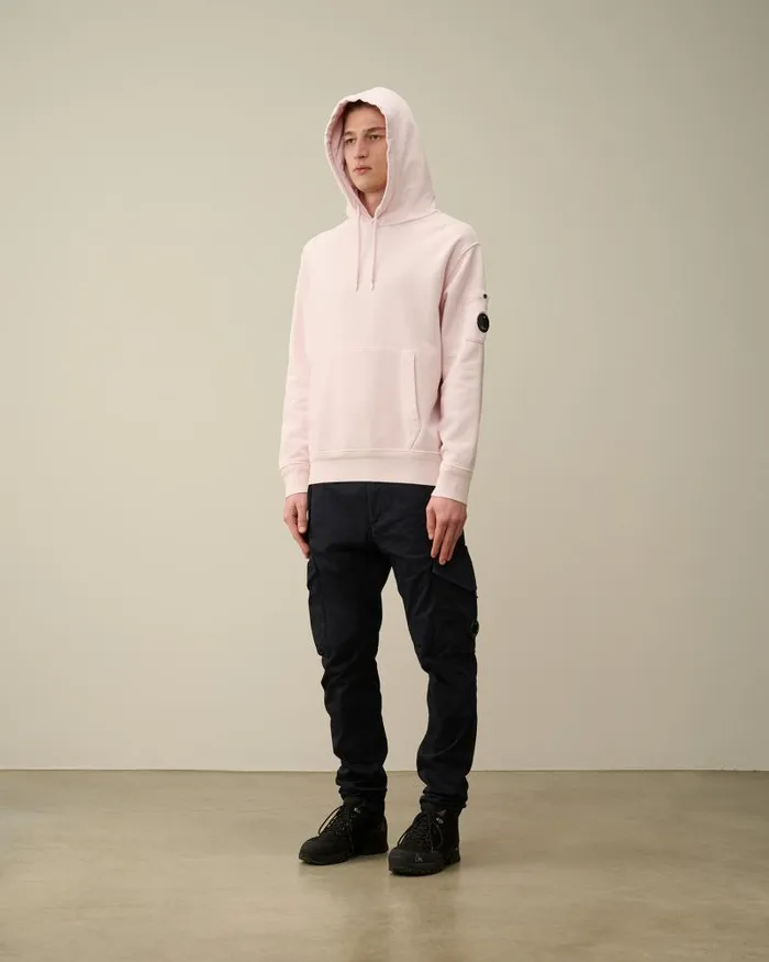 Man Cotton Diagonal Fleece Lens Hoodie Heavenly Pink CP Company Sweatshirts