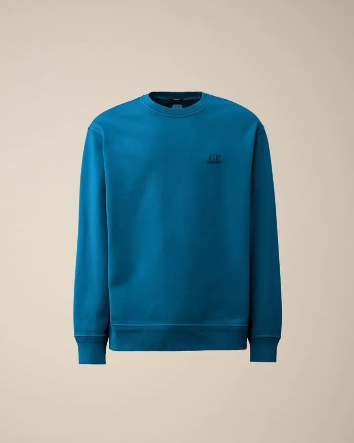 Man Cotton Diagonal Fleece Logo Sweatshirt Ink Blue CP Company Sweatshirts
