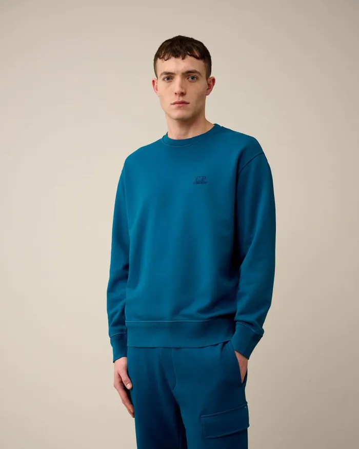 Man Cotton Diagonal Fleece Logo Sweatshirt Ink Blue CP Company Sweatshirts