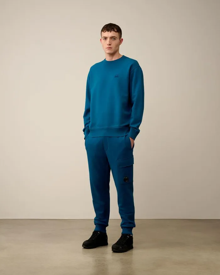 Man Cotton Diagonal Fleece Logo Sweatshirt Ink Blue CP Company Sweatshirts