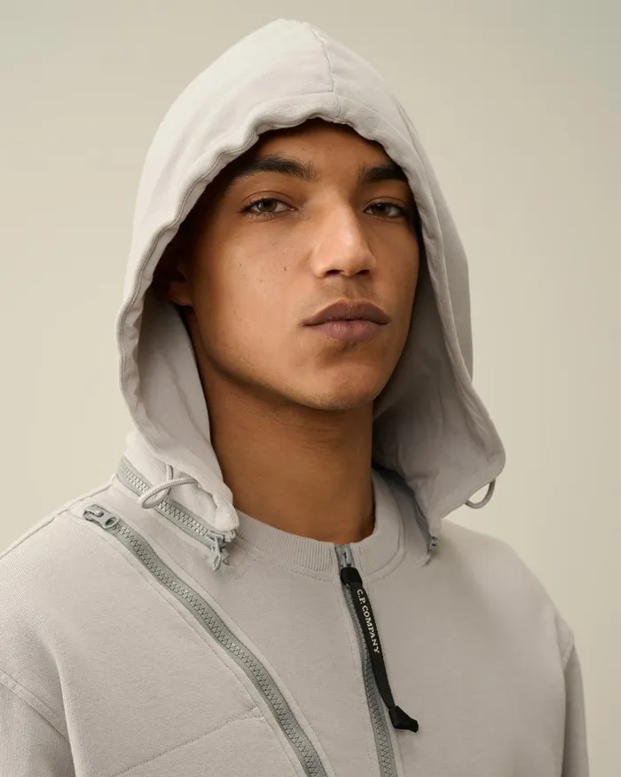 Man Cotton Fleece Hooded Sweatshirt Drizzle Grey CP Company Sweatshirts