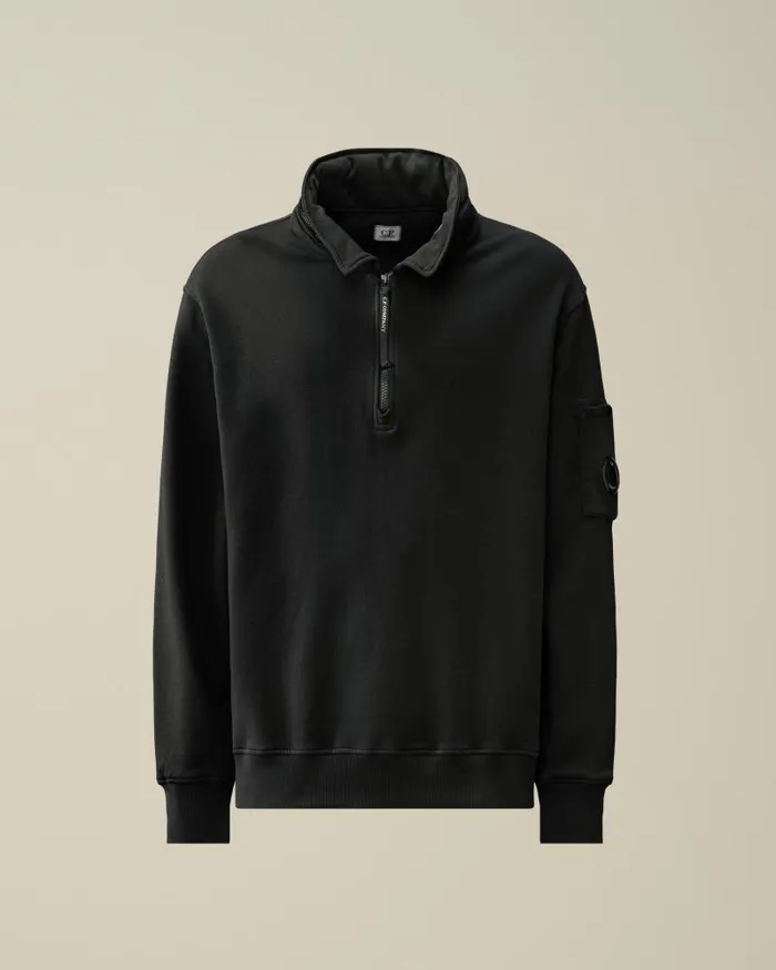 Man Cotton Fleece Zipped Sweatshirt Black CP Company Sweatshirts