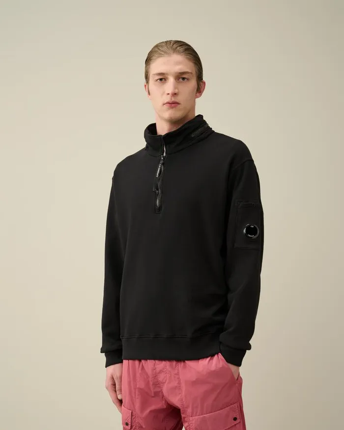 Man Cotton Fleece Zipped Sweatshirt Black CP Company Sweatshirts