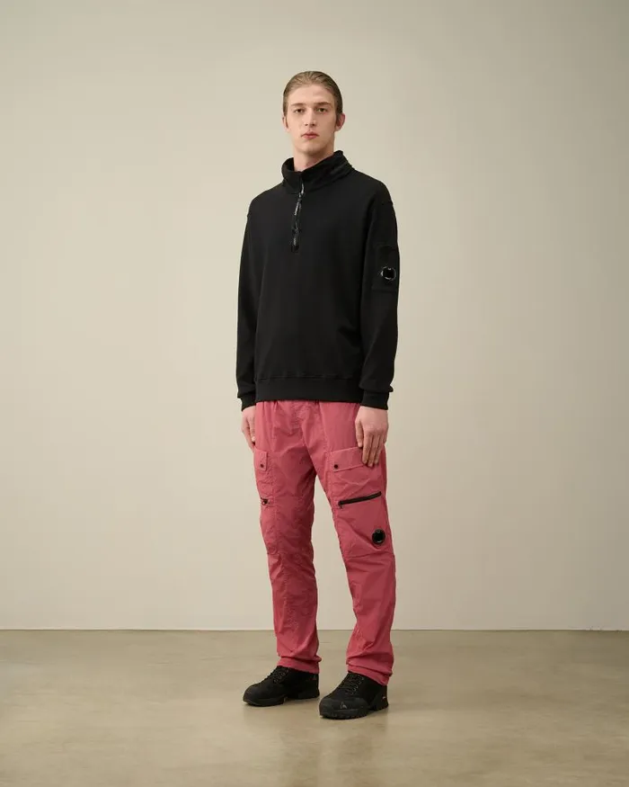 Man Cotton Fleece Zipped Sweatshirt Black CP Company Sweatshirts