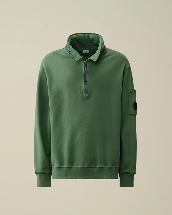 Man Cotton Fleece Zipped Sweatshirt Duck Green CP Company Sweatshirts