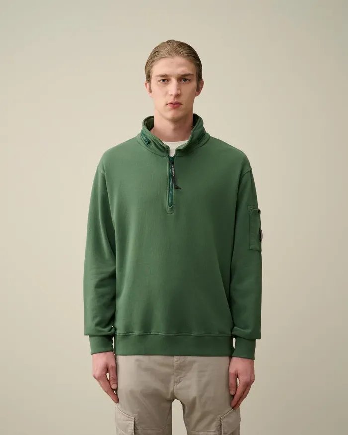 Man Cotton Fleece Zipped Sweatshirt Duck Green CP Company Sweatshirts
