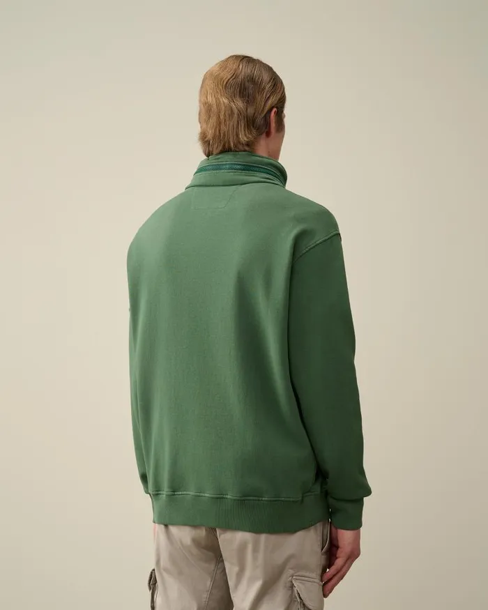 Man Cotton Fleece Zipped Sweatshirt Duck Green CP Company Sweatshirts