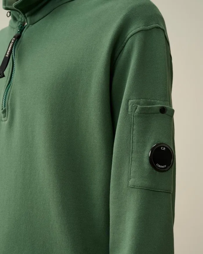 Man Cotton Fleece Zipped Sweatshirt Duck Green CP Company Sweatshirts