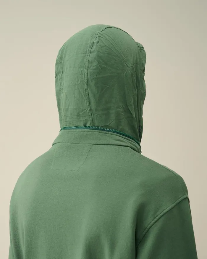 Man Cotton Fleece Zipped Sweatshirt Duck Green CP Company Sweatshirts