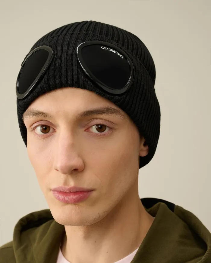 Man Cotton Goggle Beanie Black CP Company Hats