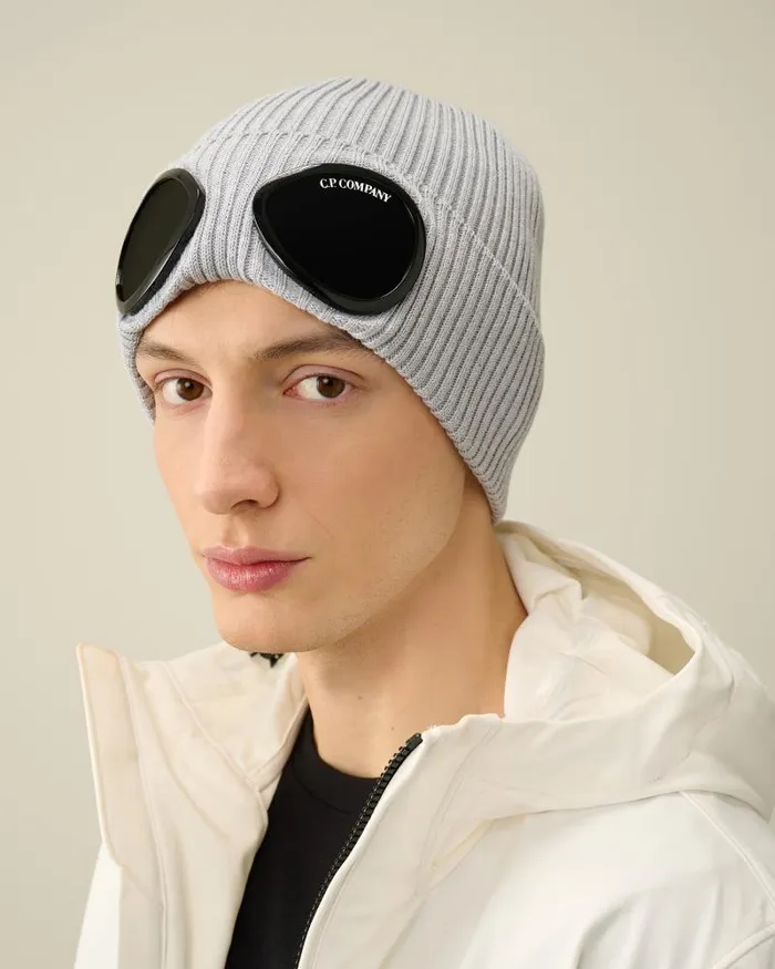 Man Cotton Goggle Beanie Grey Melange CP Company Hats