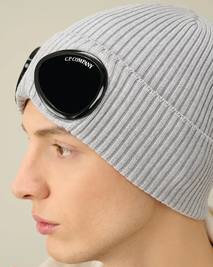 Man Cotton Goggle Beanie Grey Melange CP Company Hats