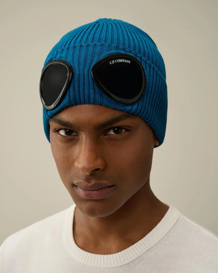 Man Cotton Goggle Beanie Ink Blue CP Company Hats