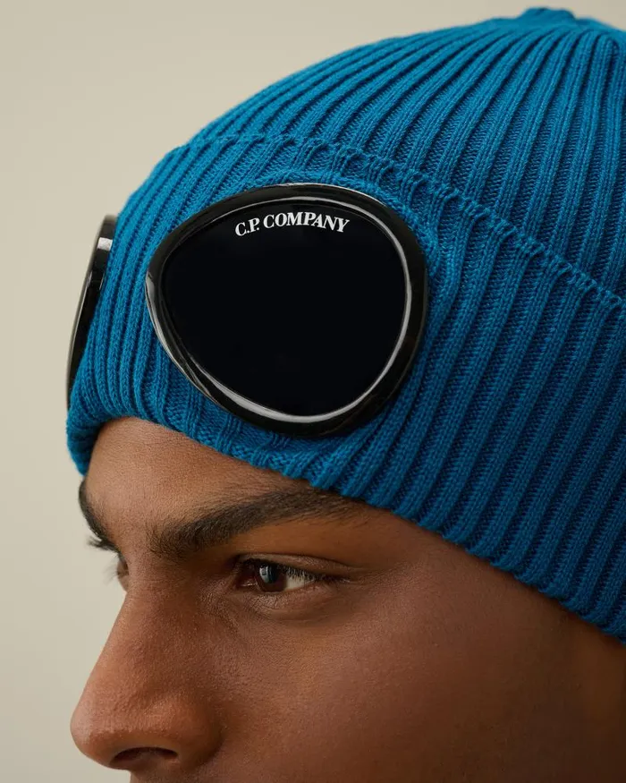 Man Cotton Goggle Beanie Ink Blue CP Company Hats