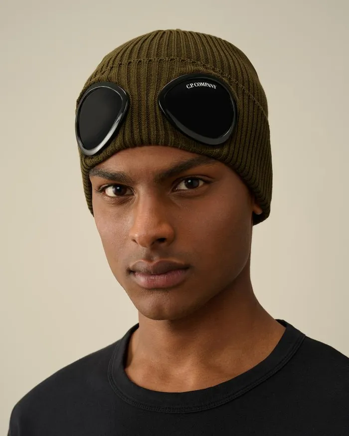 Man Cotton Goggle Beanie Ivy Green CP Company Hats