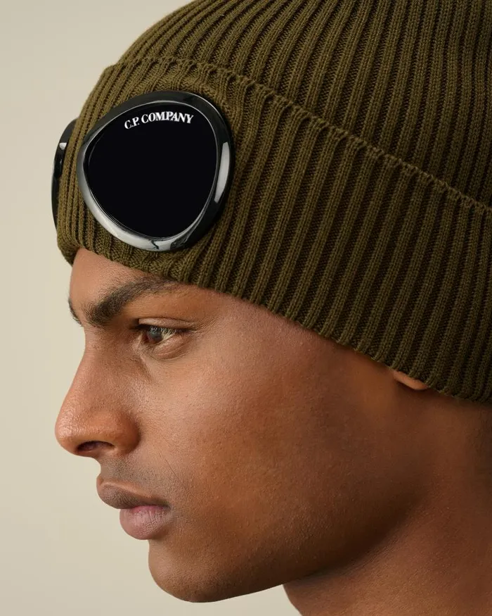 Man Cotton Goggle Beanie Ivy Green CP Company Hats