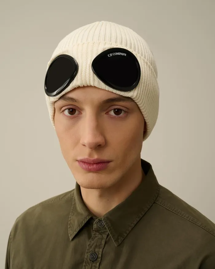 Man Cotton Goggle Beanie Pistachio Shell 8211 Beige CP Company Hats