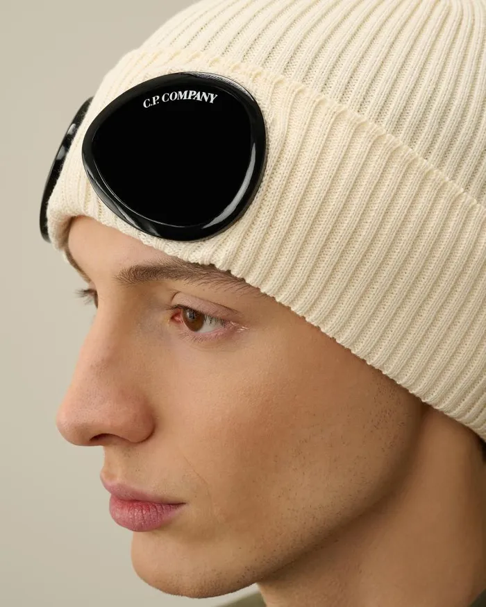 Man Cotton Goggle Beanie Pistachio Shell 8211 Beige CP Company Hats