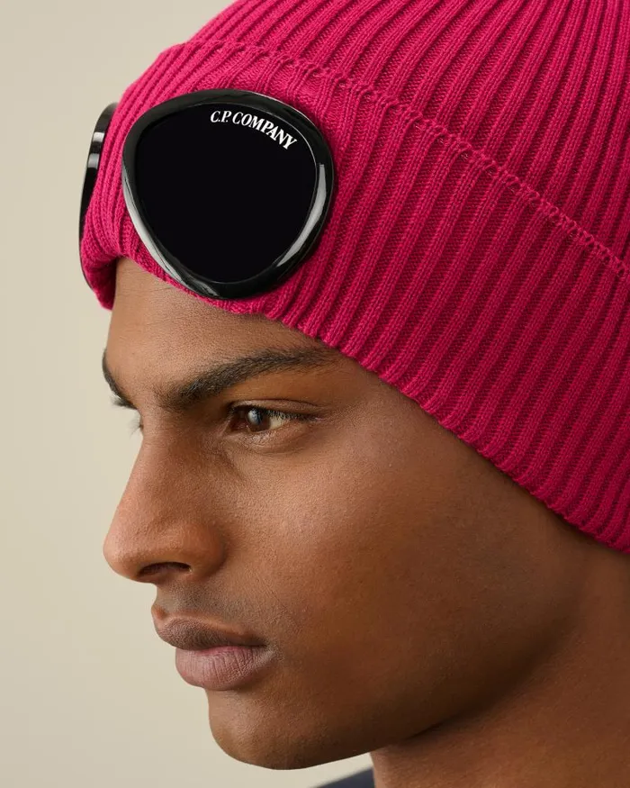 Man Cotton Goggle Beanie Red Bud CP Company Hats