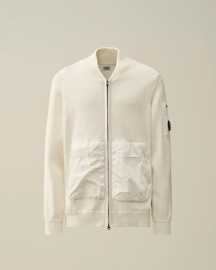 Man Cotton Mixed Bomber Knit Gauze White CP Company Jumpers