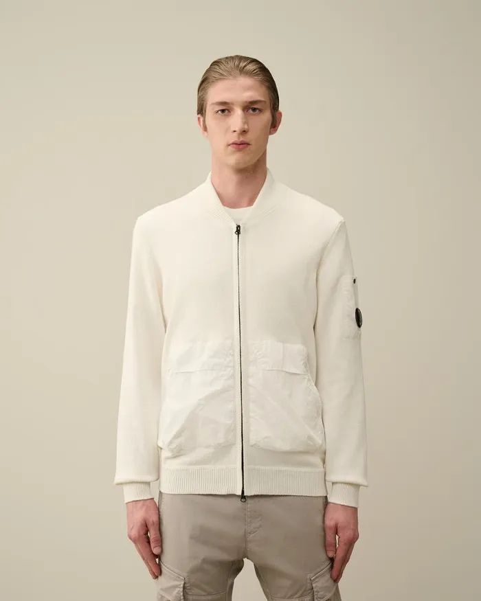 Man Cotton Mixed Bomber Knit Gauze White CP Company Jumpers