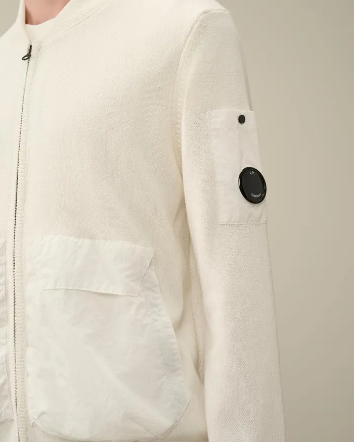 Man Cotton Mixed Bomber Knit Gauze White CP Company Jumpers