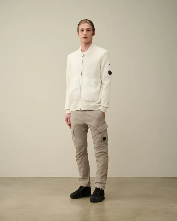 Man Cotton Mixed Bomber Knit Gauze White CP Company Jumpers