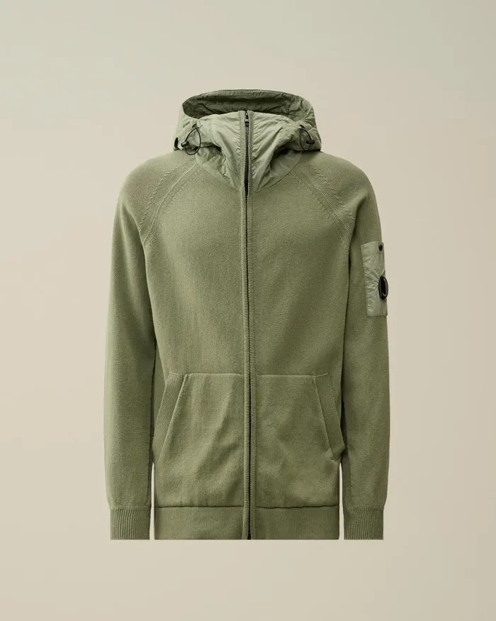 Man Cotton Mixed Hooded Knit Agave Green CP Company Jumpers