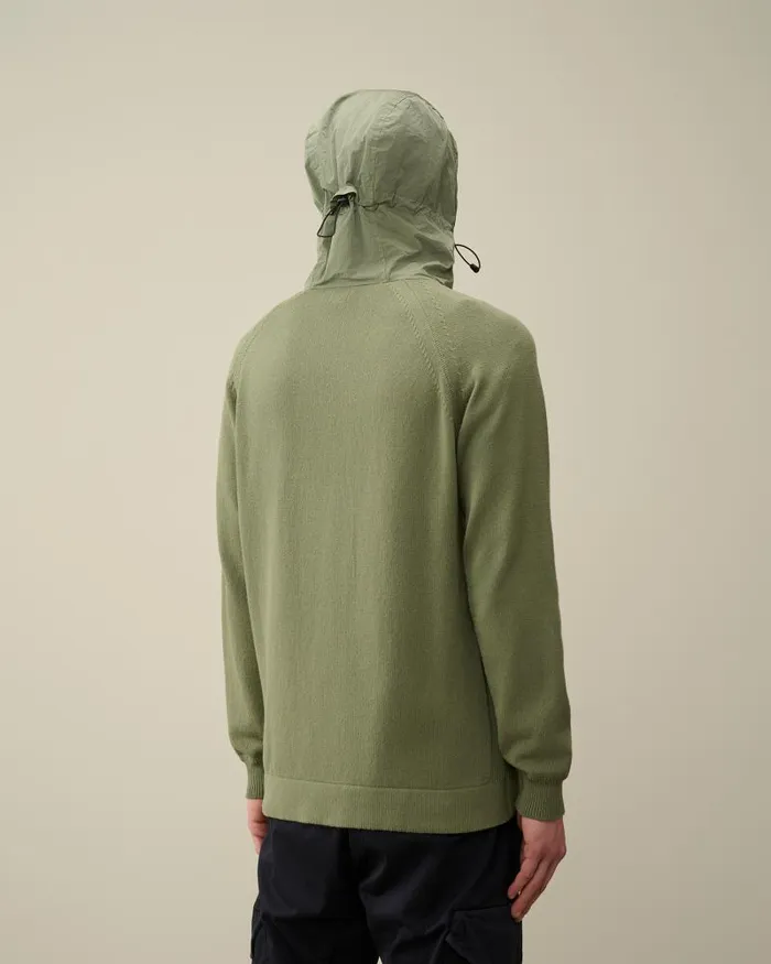 Man Cotton Mixed Hooded Knit Agave Green CP Company Jumpers
