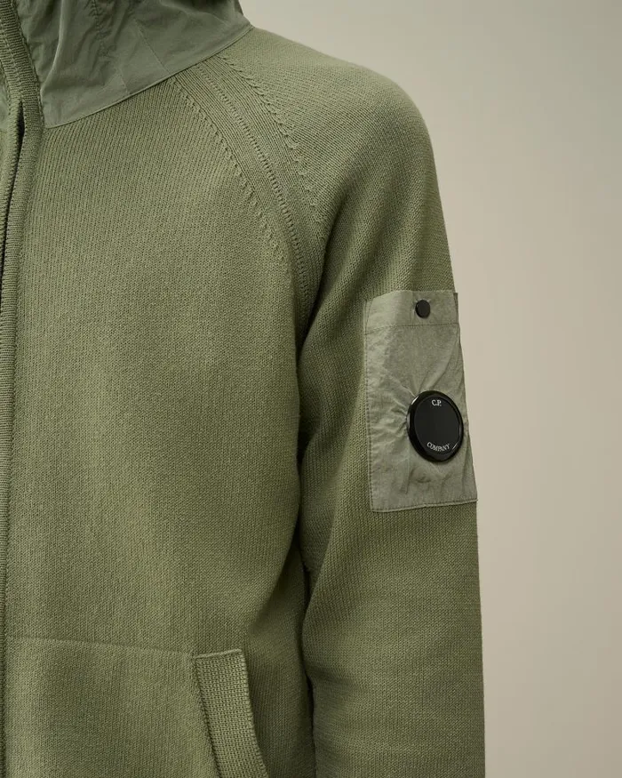 Man Cotton Mixed Hooded Knit Agave Green CP Company Jumpers
