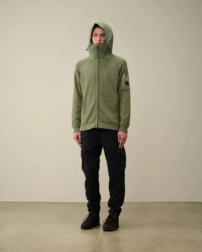 Man Cotton Mixed Hooded Knit Agave Green CP Company Jumpers