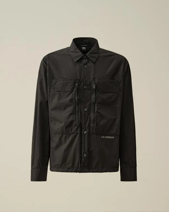 Man Cotton Popeline Overshirt Black CP Company Overshirt
