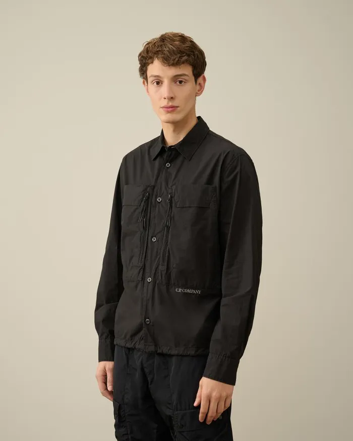 Man Cotton Popeline Overshirt Black CP Company Overshirt