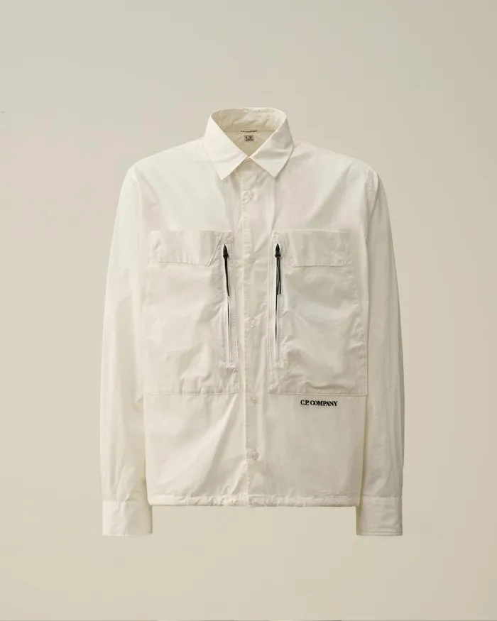 Man Cotton Popeline Overshirt Gauze White CP Company Overshirt