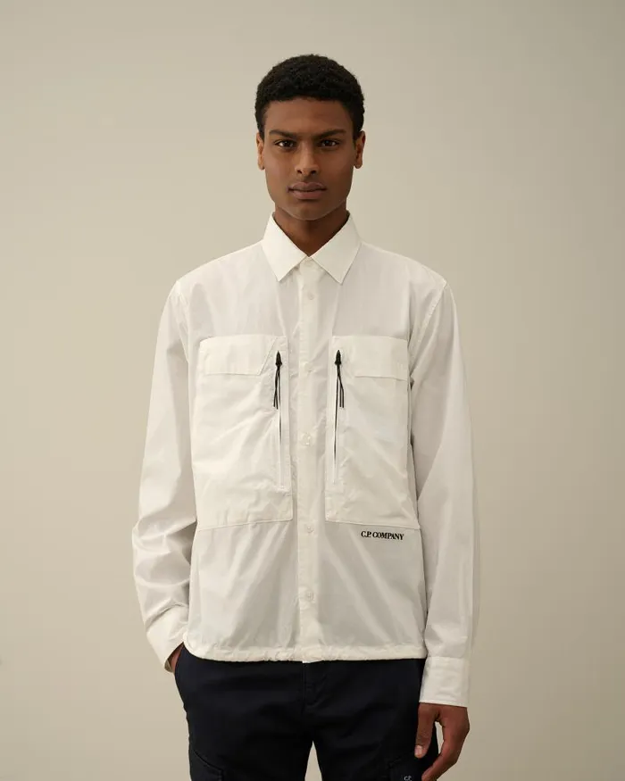 Man Cotton Popeline Overshirt Gauze White CP Company Overshirt