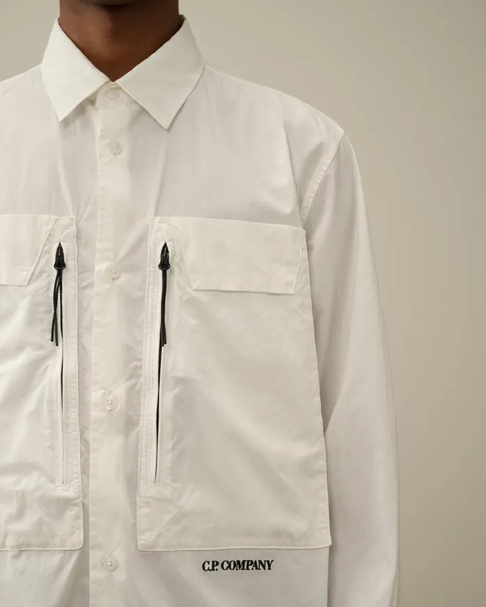 Man Cotton Popeline Overshirt Gauze White CP Company Overshirt