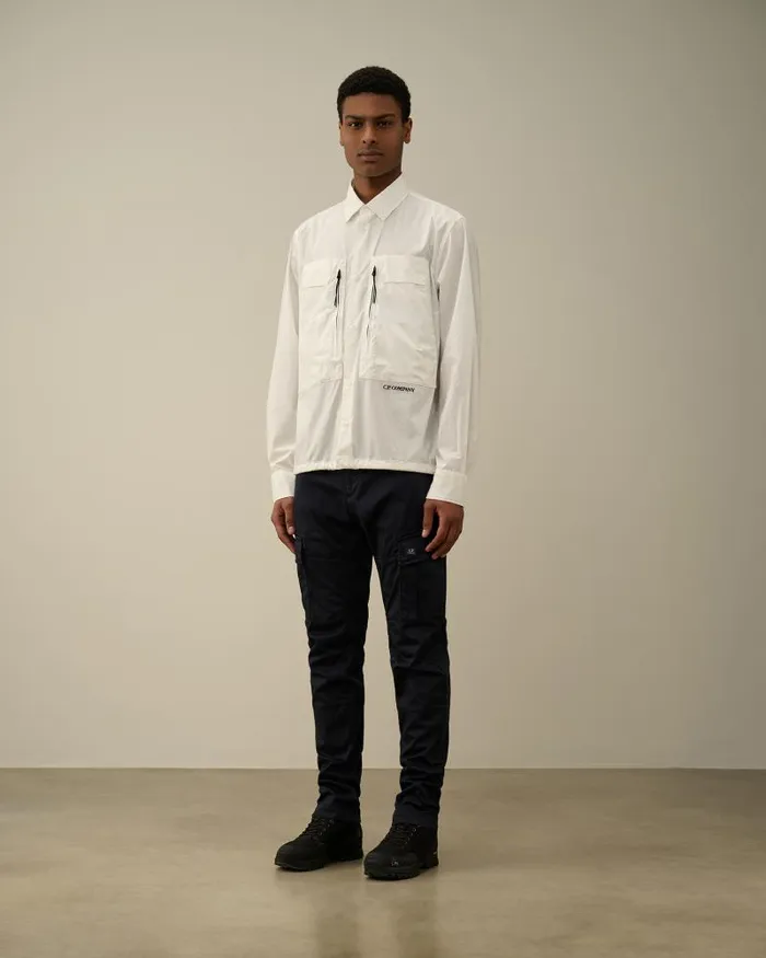 Man Cotton Popeline Overshirt Gauze White CP Company Overshirt