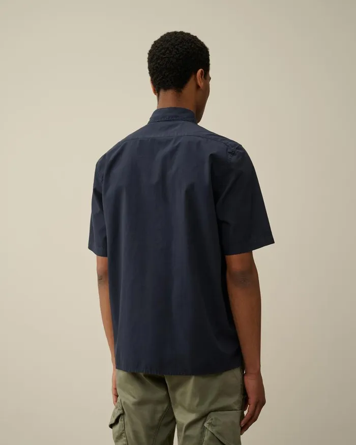 Man Cotton RipStop Short Sleeved Shirt Total Eclipse 8211 Blue CP Company Shirt