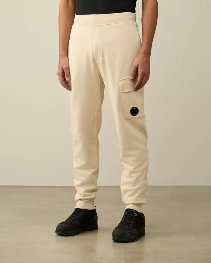 Man Diagonal Raised Fleece Cargo Sweatpants Pistachio Shell 8211 Beige CP Company Tracksuits and Shorts