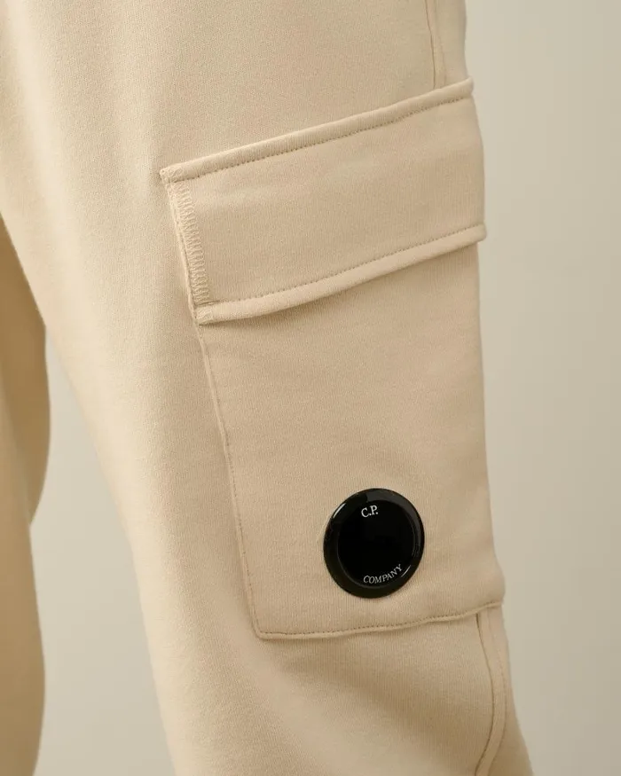 Man Diagonal Raised Fleece Cargo Sweatpants Pistachio Shell 8211 Beige CP Company Tracksuits and Shorts