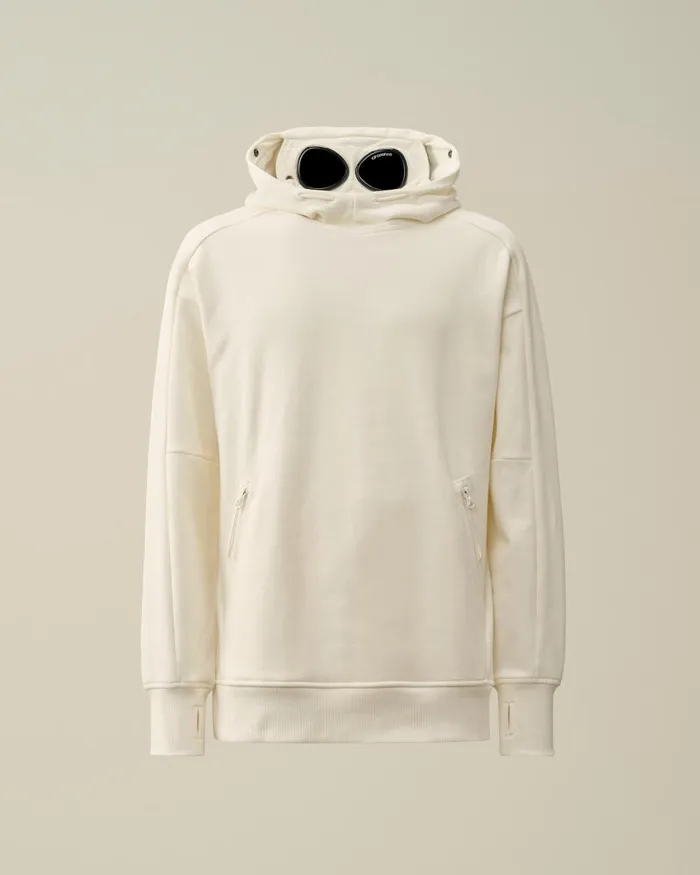 Man Diagonal Raised Fleece Goggle Hoodie Gauze White CP Company Sweatshirts