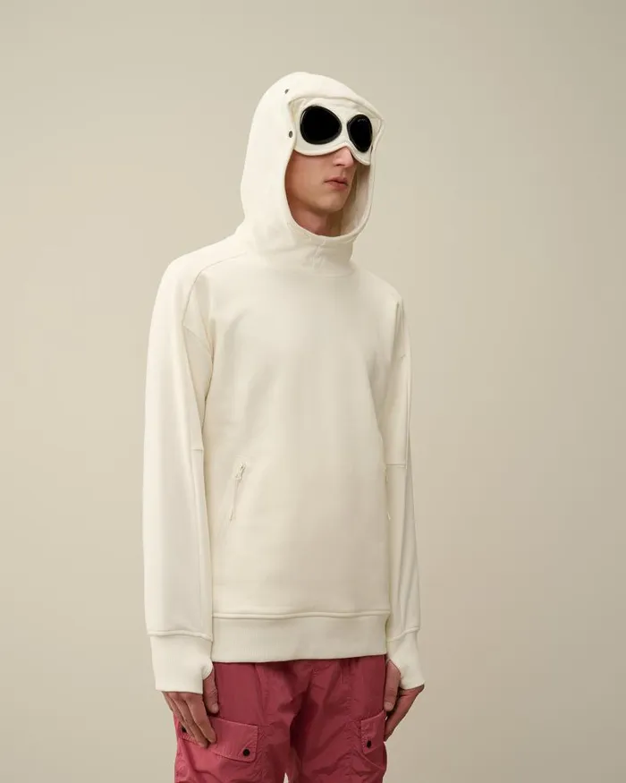 Man Diagonal Raised Fleece Goggle Hoodie Gauze White CP Company Sweatshirts
