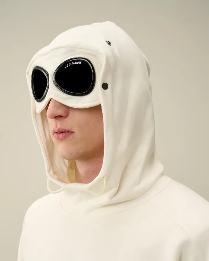 Man Diagonal Raised Fleece Goggle Hoodie Gauze White CP Company Sweatshirts