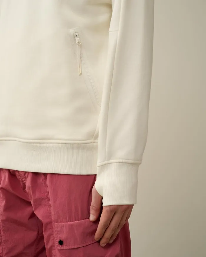 Man Diagonal Raised Fleece Goggle Hoodie Gauze White CP Company Sweatshirts