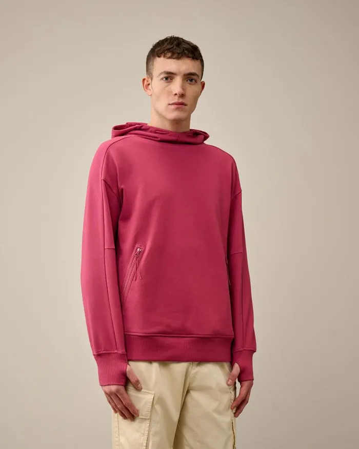 Man Diagonal Raised Fleece Goggle Hoodie Red Bud CP Company Sweatshirts
