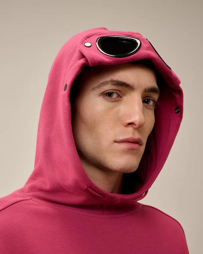 Man Diagonal Raised Fleece Goggle Hoodie Red Bud CP Company Sweatshirts