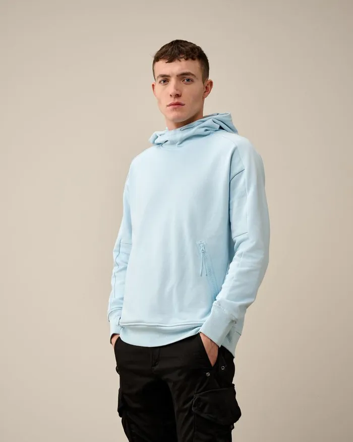 Man Diagonal Raised Fleece Goggle Hoodie Starlight Blue CP Company Sweatshirts